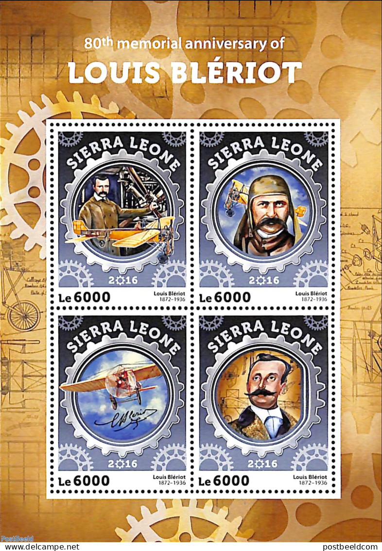Sierra Leone 2016 80th Memorial Anniversary Of Louis Blériot, Mint NH, Transport - Aircraft & Aviation - Airplanes