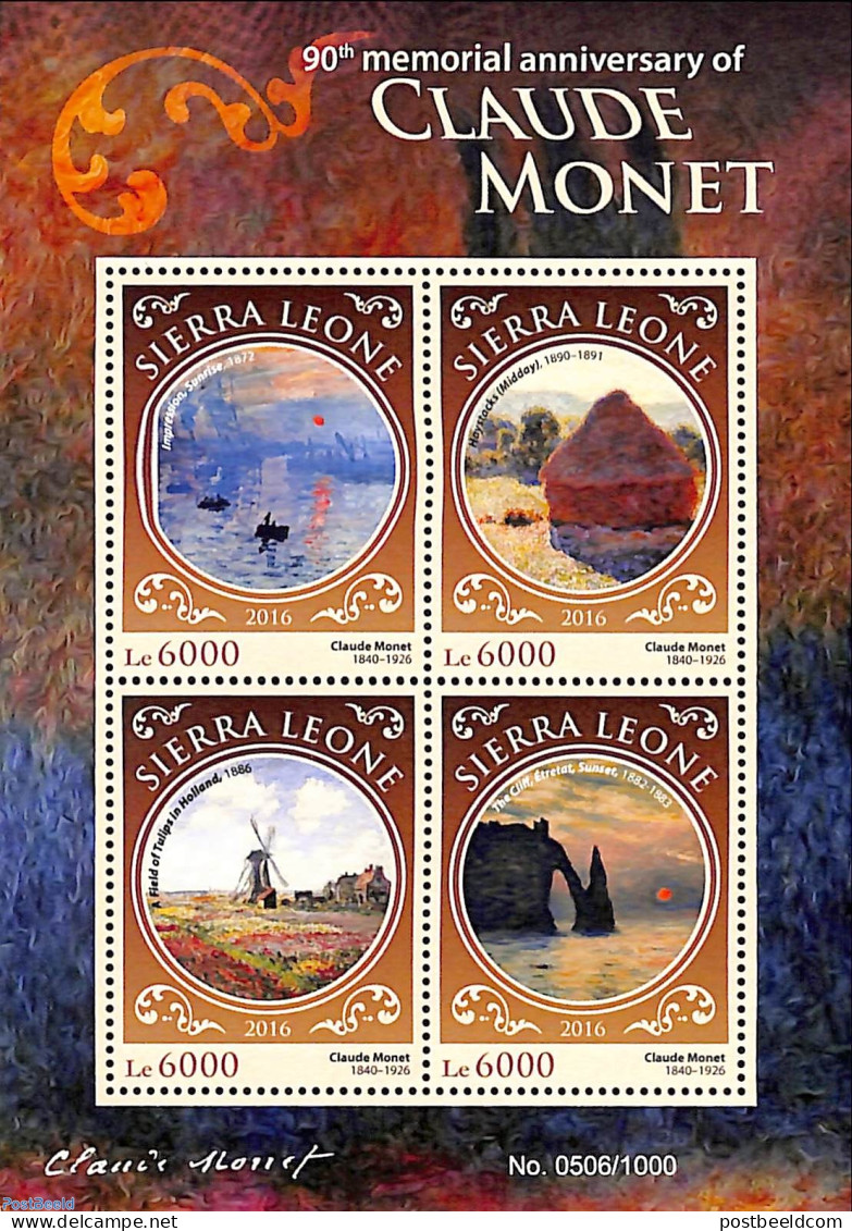 Sierra Leone 2016 90th Memorial Anniversary Of Claude Monet, Mint NH, Transport - Various - Ships And Boats - Mills (W.. - Barcos