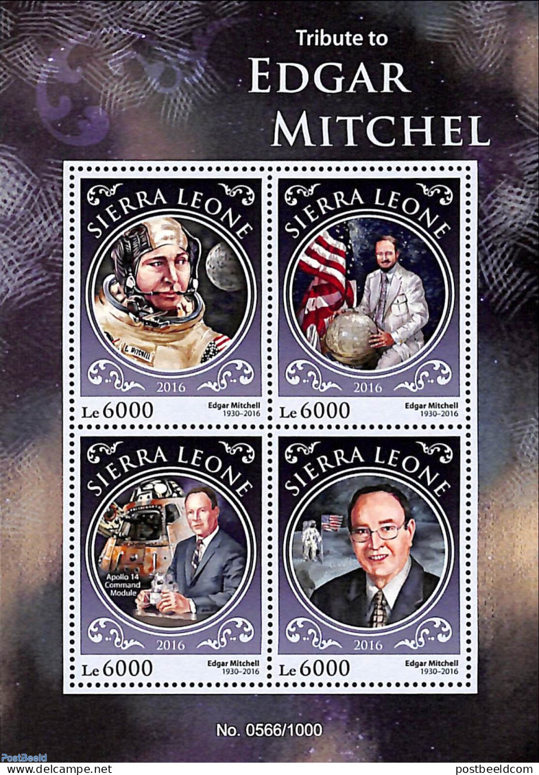 Sierra Leone 2016 Tribute To Edgar Mitchel, Mint NH, History - Transport - Various - Flags - Space Exploration - Globes - Geografía