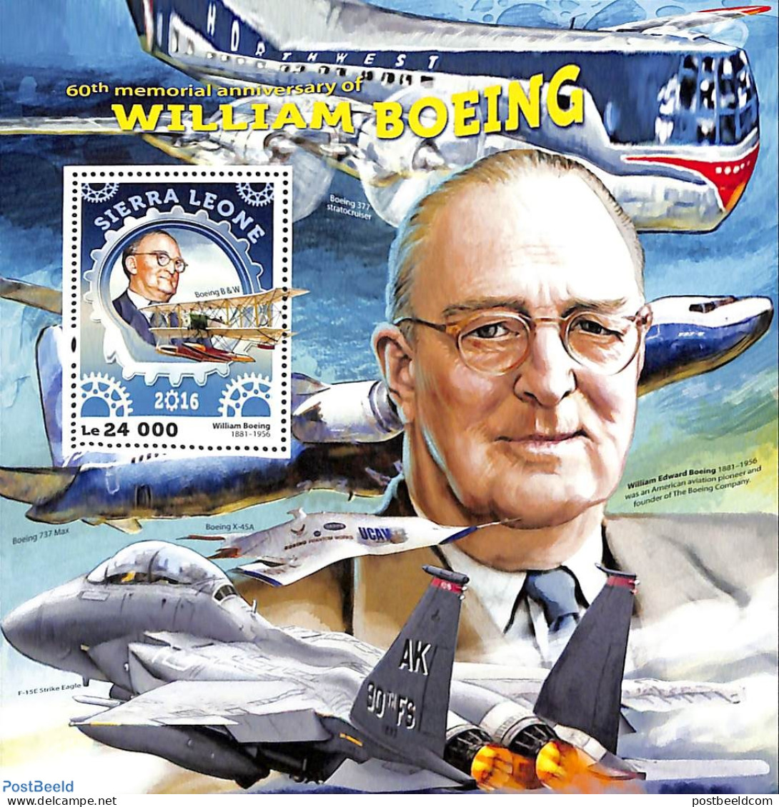 Sierra Leone 2016 60th Memorial Anniversary Of William Boeing, Mint NH, Transport - Aircraft & Aviation - Airplanes