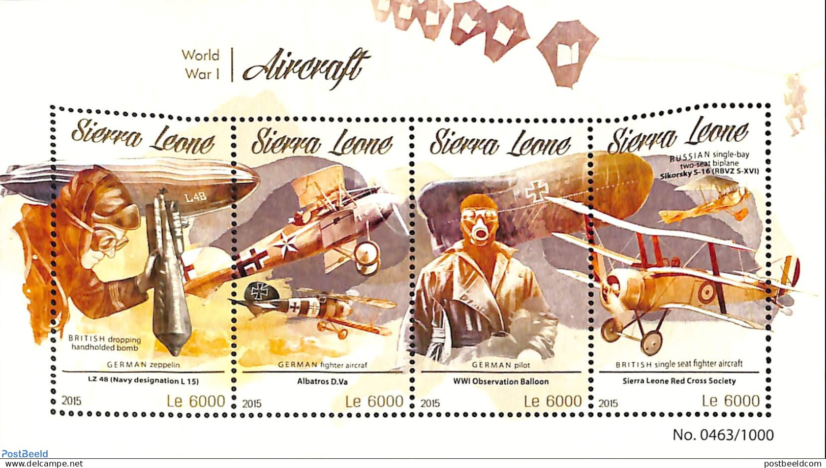 Sierra Leone 2015 World War I Aircraft, Mint NH, History - Transport - Militarism - Aircraft & Aviation - World War I - Militaria