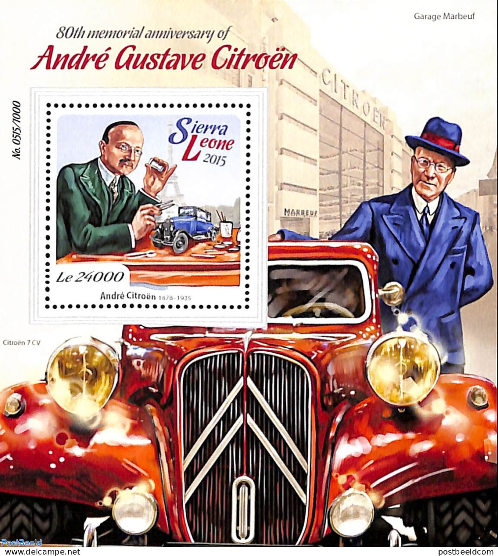 Sierra Leone 2015 80th Memorial Anniversary Of André Gustave Citroën, Mint NH, Transport - Automobiles - Voitures