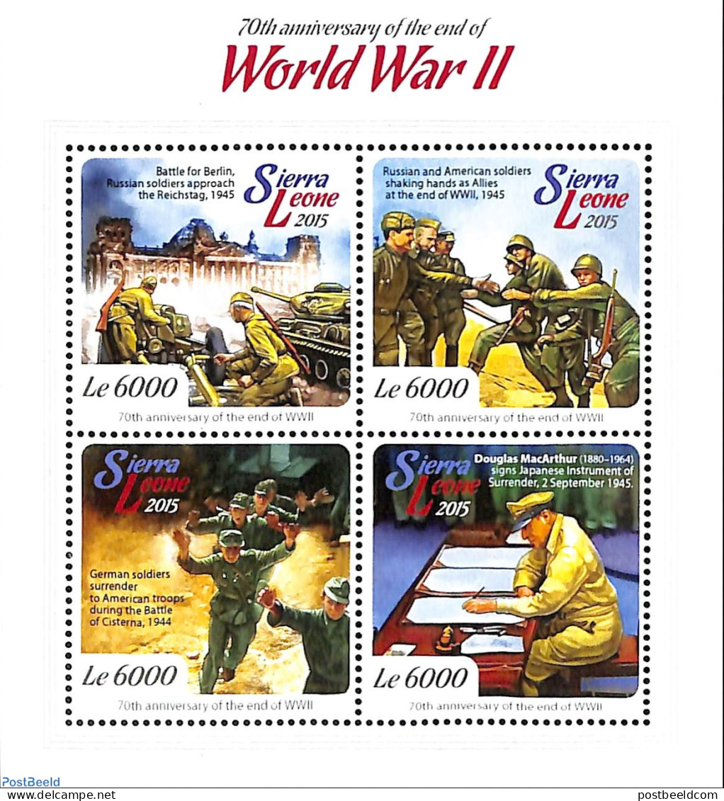 Sierra Leone 2015 70th Anniversary Of The End Of The World War II, Mint NH, History - Militarism - Peace - World War II - Militaria