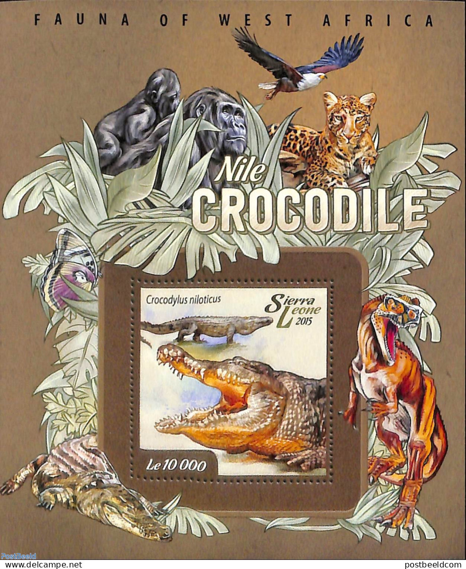 Sierra Leone 2015 Crocodiles, Mint NH, Nature - Birds Of Prey - Cat Family - Crocodiles - Monkeys - Prehistoric Animals - Vor- U. Frühgeschichte