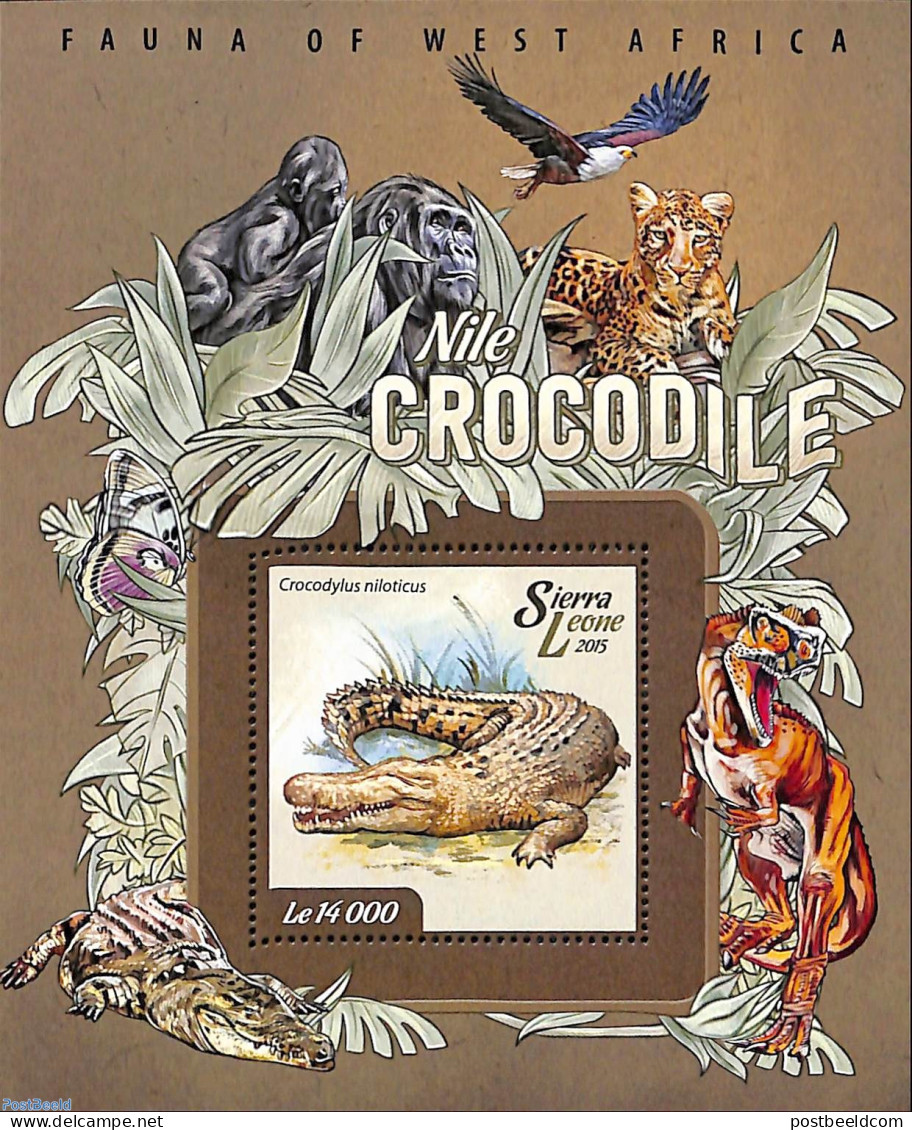 Sierra Leone 2015 Crocodiles, Mint NH, Nature - Birds Of Prey - Cat Family - Crocodiles - Monkeys - Prehistoric Animal.. - Prehistóricos