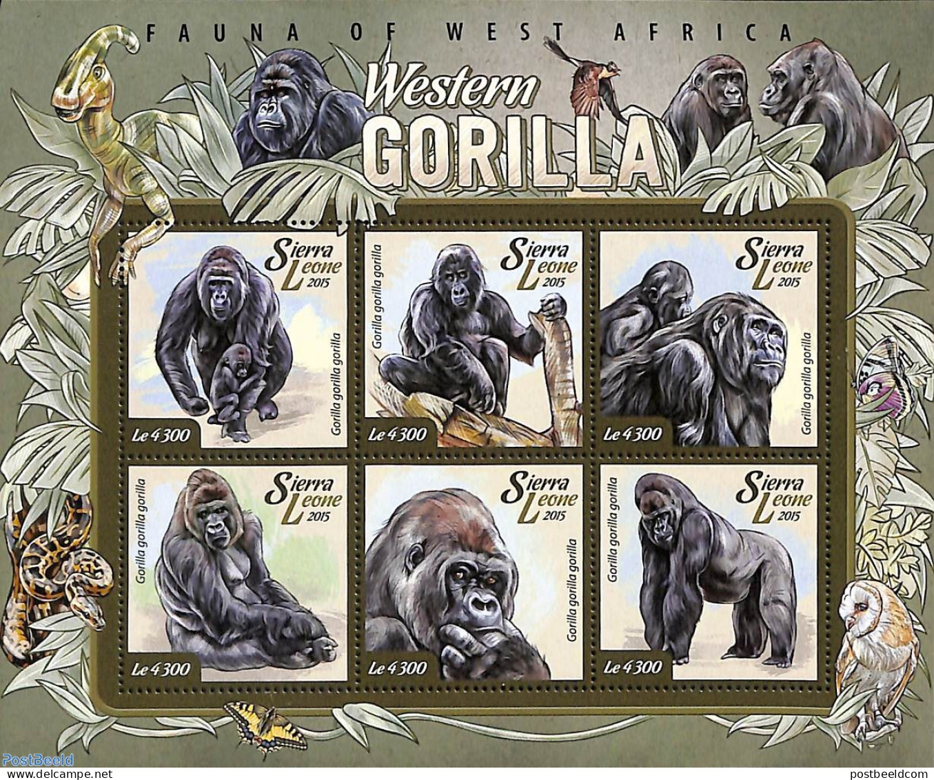 Sierra Leone 2015 Gorillas, Mint NH, Nature - Birds - Birds Of Prey - Butterflies - Monkeys - Owls - Prehistoric Anima.. - Prehistorisch