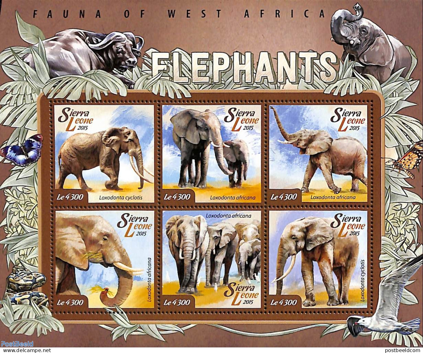 Sierra Leone 2015 Elephants, Mint NH, Nature - Animals (others & Mixed) - Birds - Butterflies - Elephants - Snakes - Andere & Zonder Classificatie