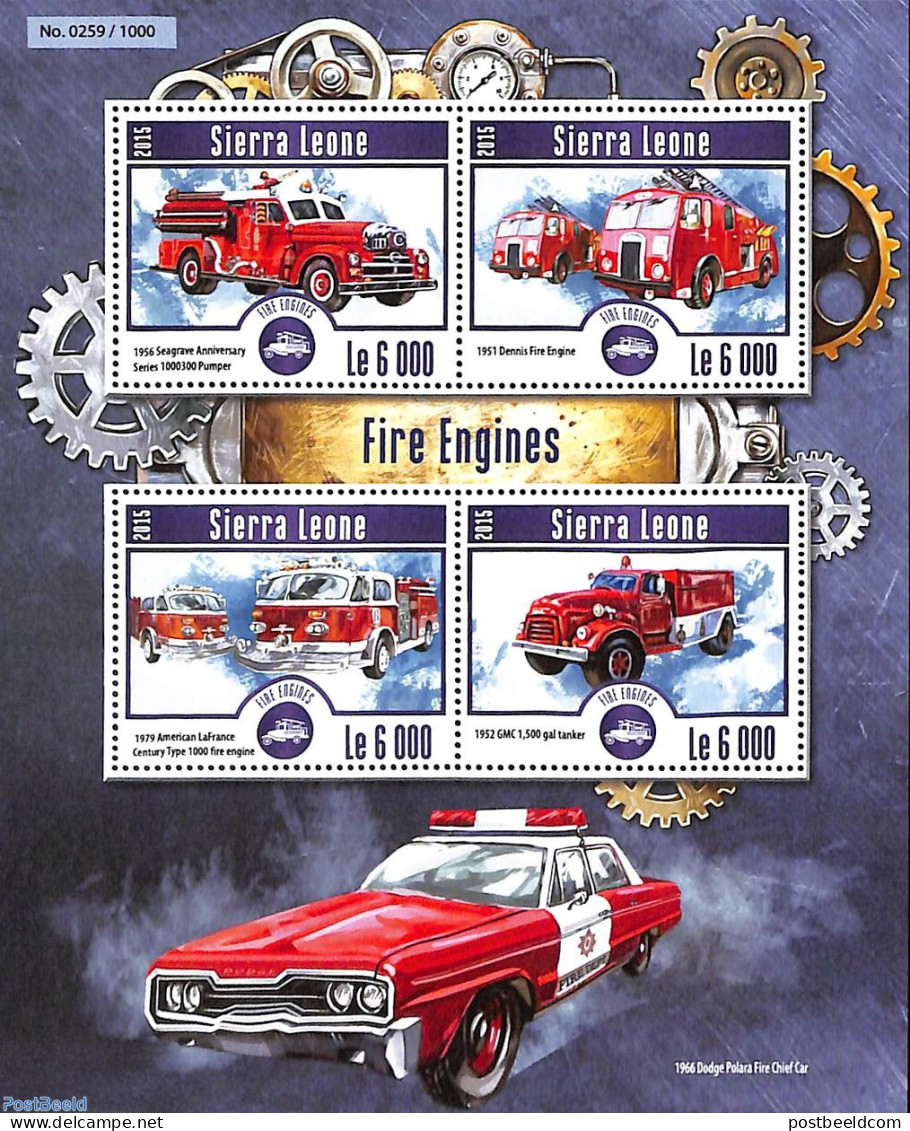 Sierra Leone 2015 Fire Engines, Mint NH, Transport - Automobiles - Fire Fighters & Prevention - Autos