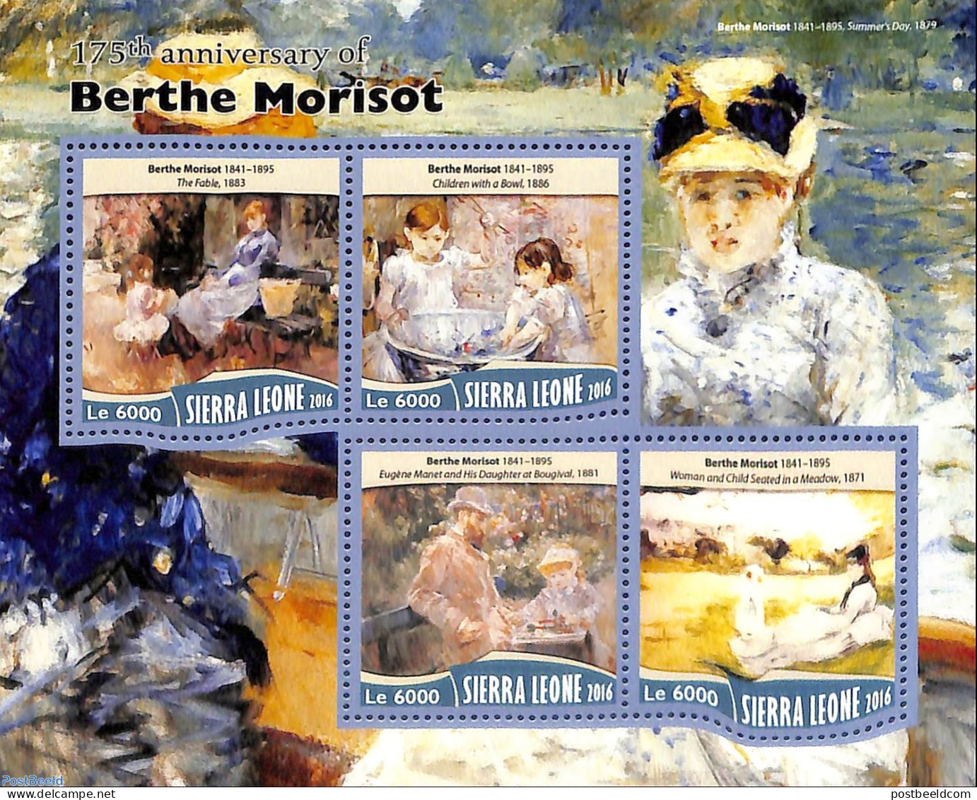 Sierra Leone 2016 Berthe Morisot, Mint NH, Art - Paintings - Andere & Zonder Classificatie