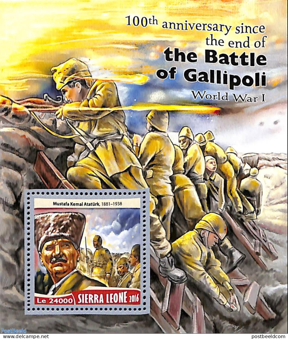 Sierra Leone 2016 100th Anniversary Since The End Of The Battle Of Gallipoli, Mint NH, History - World War I - 1. Weltkrieg
