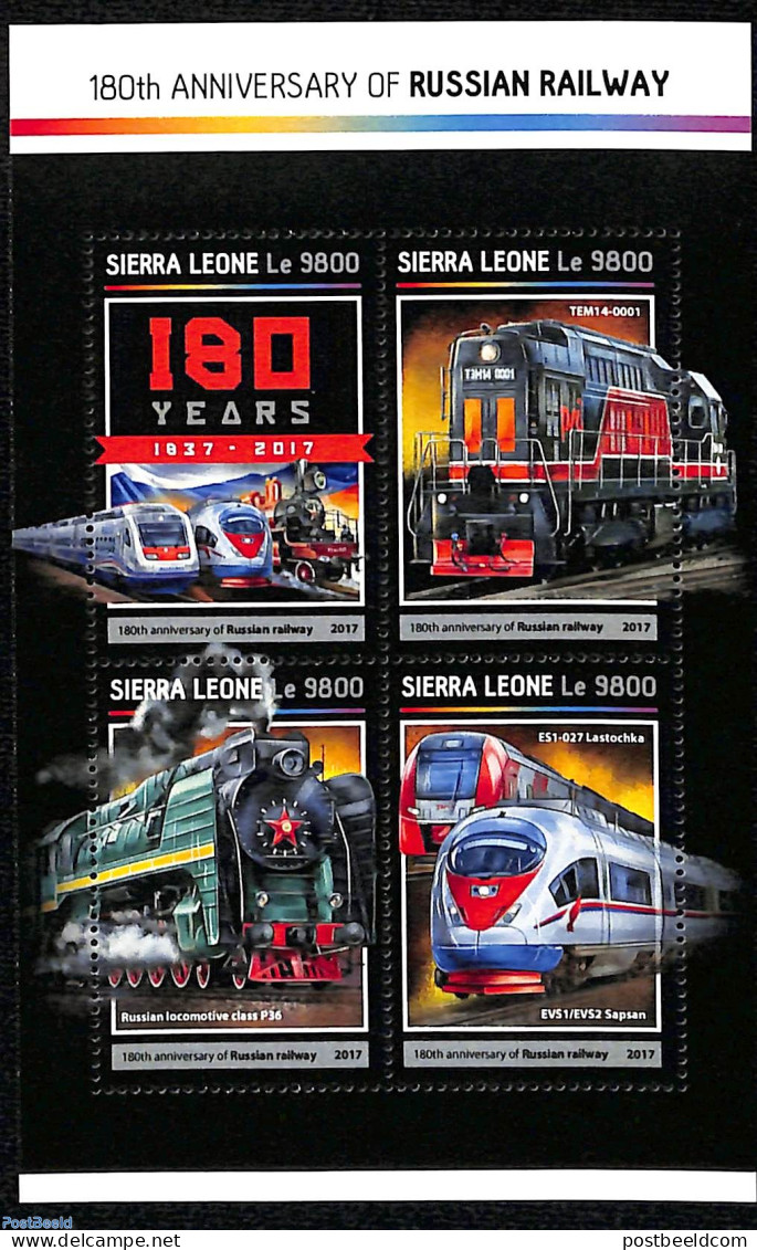 Sierra Leone 2017 180th Anniversary Of Russian Railway, Mint NH, Transport - Railways - Treni