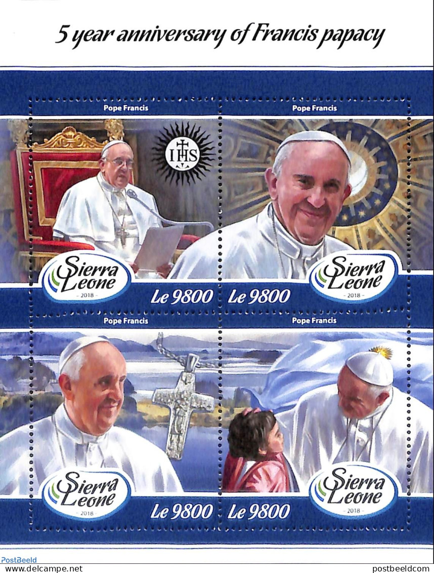 Sierra Leone 2018 5 Year Anniversary Of Pope Francis, Mint NH, Religion - Pope - Papes