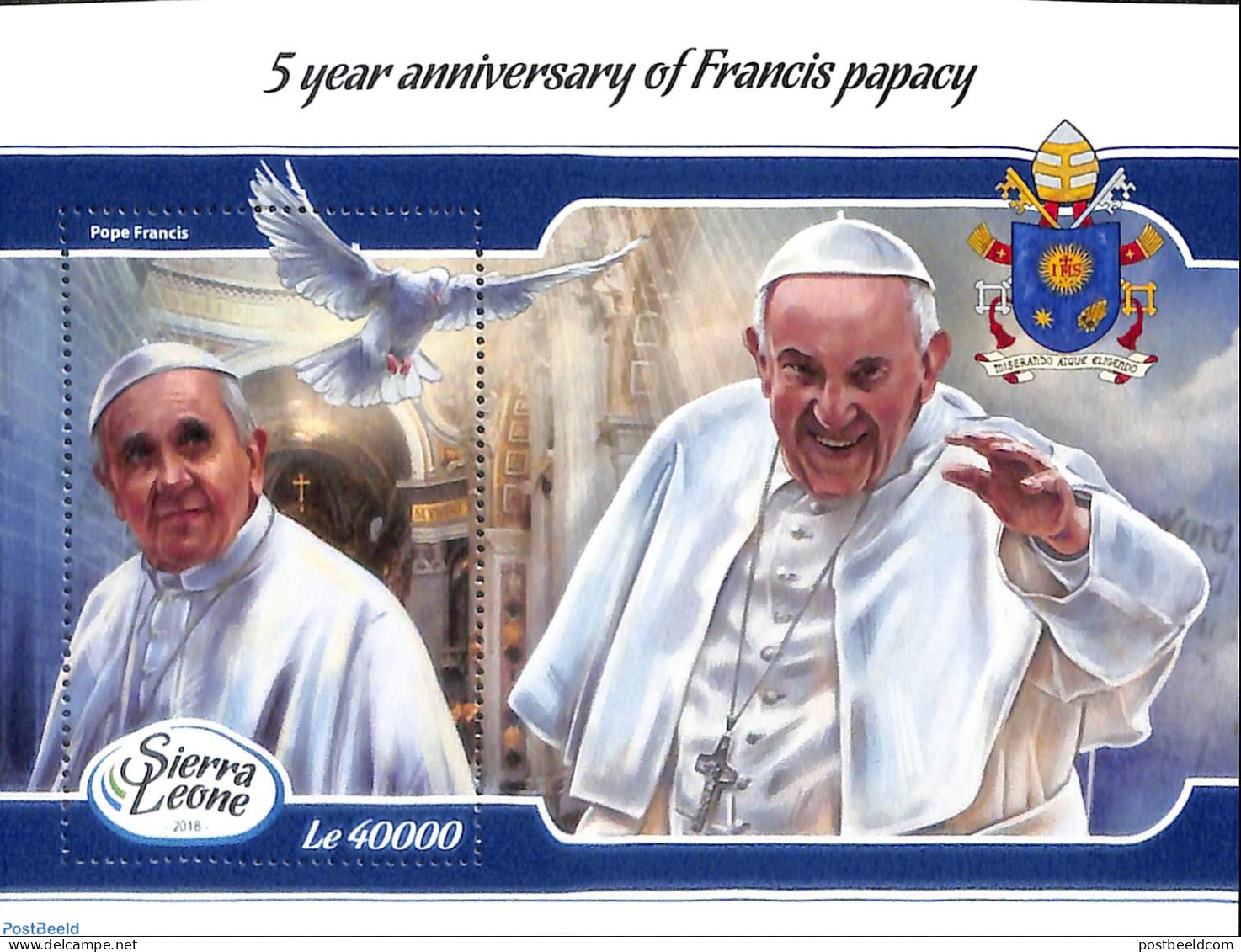 Sierra Leone 2018 5 Year Anniversary Of Pope Francis, Mint NH, Nature - Religion - Pope - Pigeons - Päpste