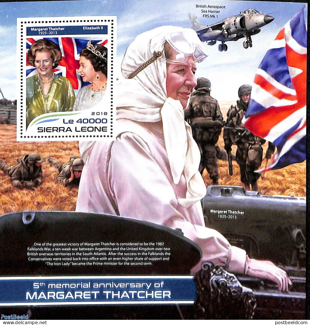 Sierra Leone 2018 5th Memorial Anniversary Of Margaret Thatcher, Mint NH, History - Kings & Queens (Royalty) - Politic.. - Familles Royales