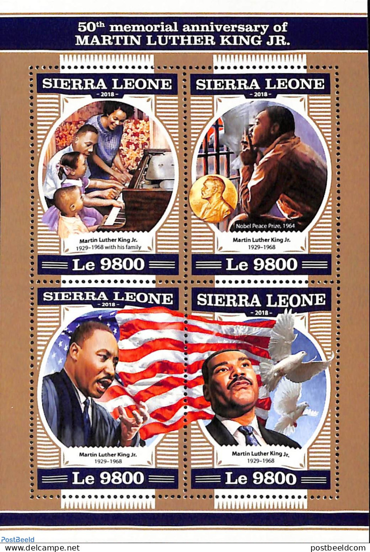 Sierra Leone 2018 50th Memorial Anniversary Of Martin Luther King, Mint NH, History - Nature - Performance Art - Nobel.. - Nobel Prize Laureates