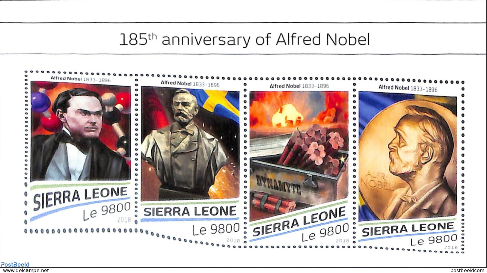 Sierra Leone 2018 185th Anniversary Of Alfred Nobel, Mint NH, History - Science - Nobel Prize Winners - Inventors - Nobelprijs