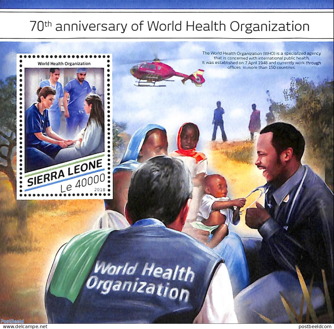 Sierra Leone 2018 70th Anniversary Of World Health Organization, Mint NH, Health - Transport - Helicopters - Hélicoptères