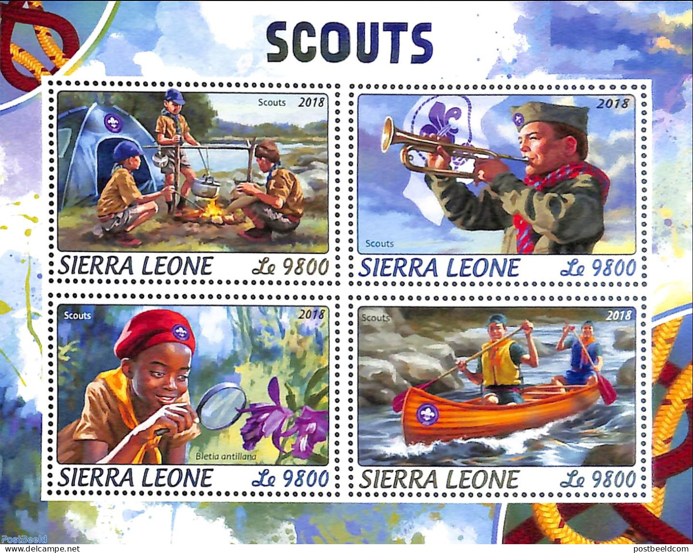 Sierra Leone 2018 Scouts, Mint NH, Nature - Performance Art - Sport - Transport - Flowers & Plants - Musical Instrumen.. - Musique