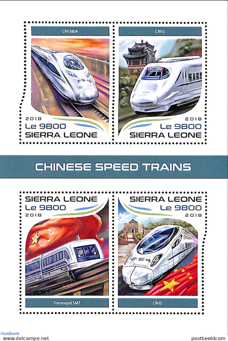 Sierra Leone 2018 Chinese Speed Trains, Mint NH, Transport - Railways - Treni