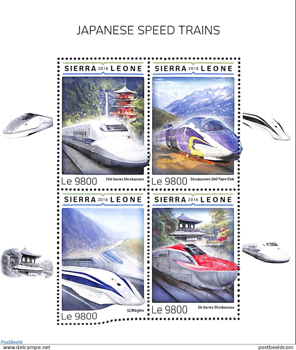 Sierra Leone 2018 Japanese Speed Trains, Mint NH, Sport - Transport - Mountains & Mountain Climbing - Railways - Escalade