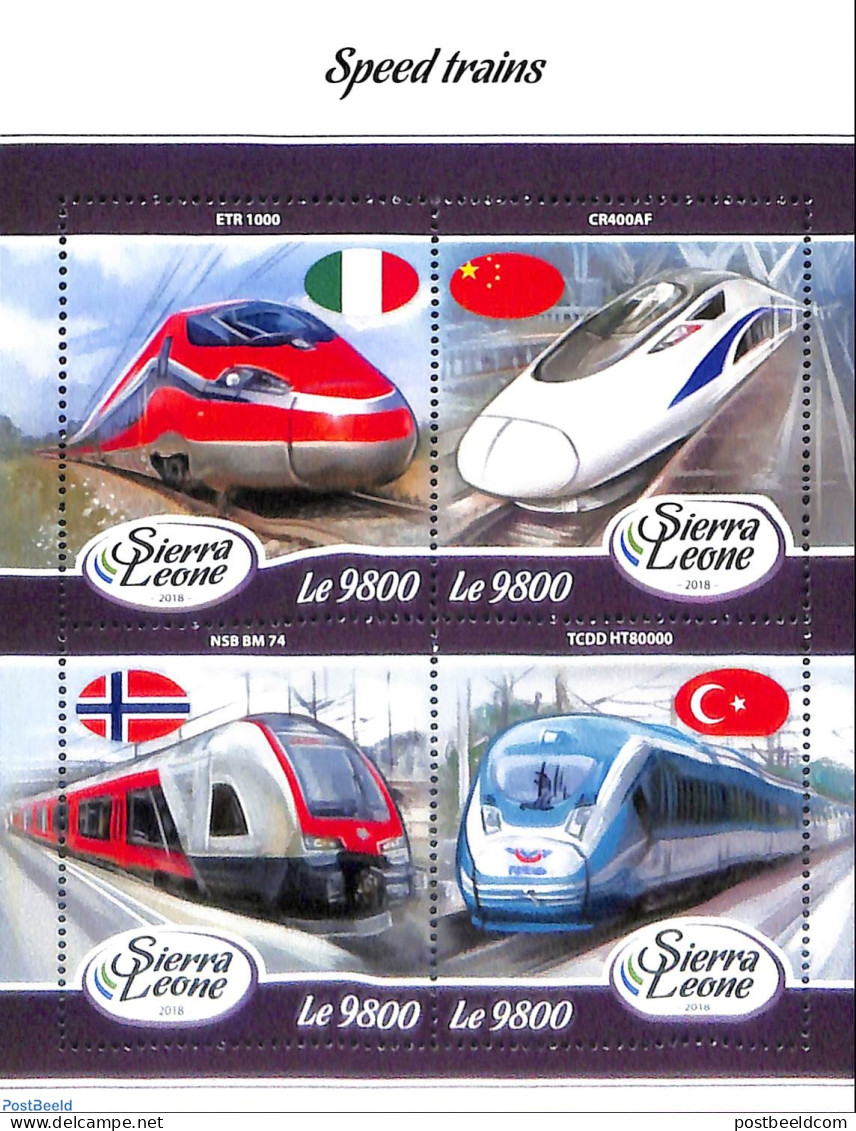 Sierra Leone 2018 Speed Trains, Mint NH, Transport - Railways - Treni