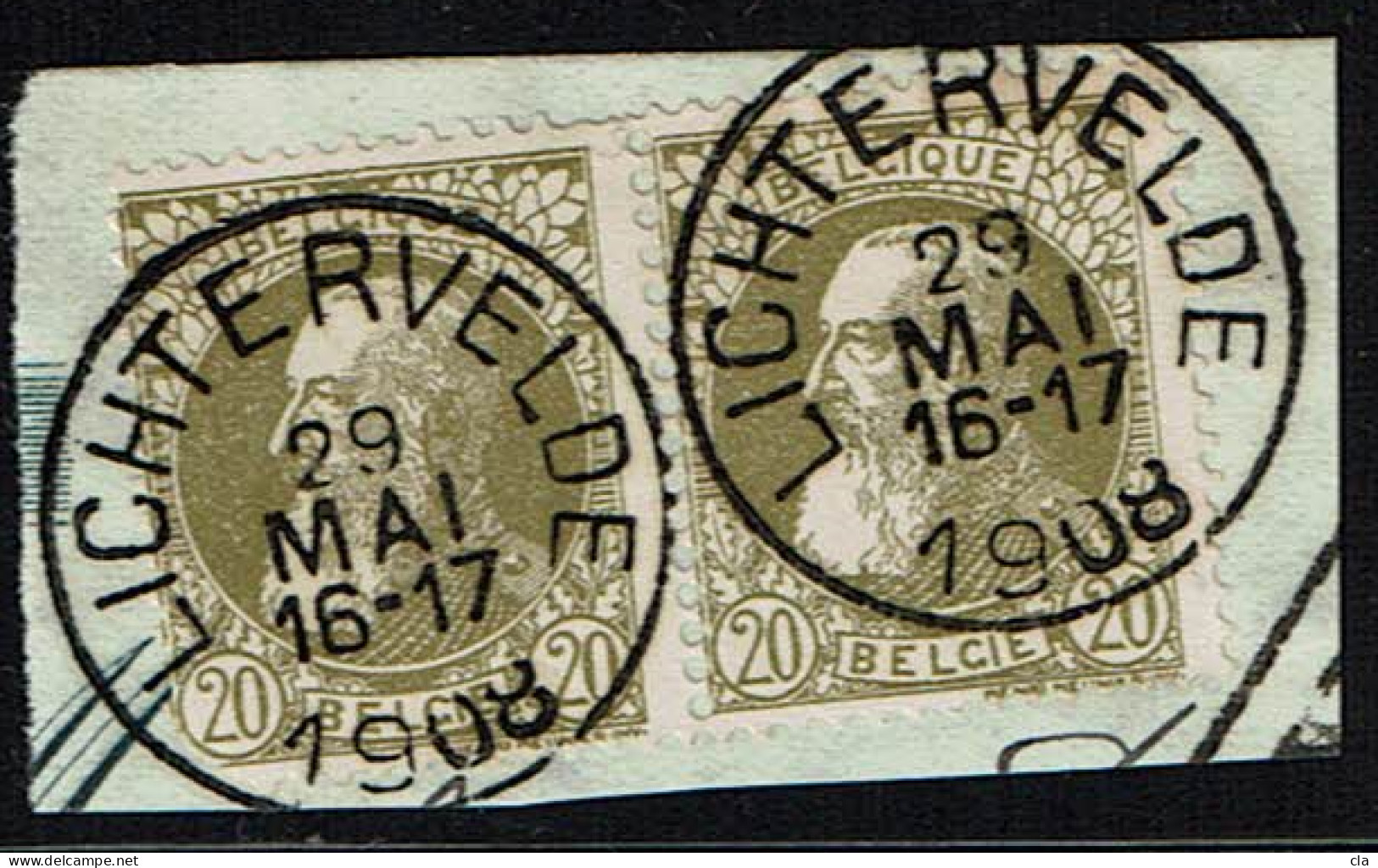 Frgt 75  Paire  Sans Bdl  Obl  Lichtervelde - 1905 Breiter Bart