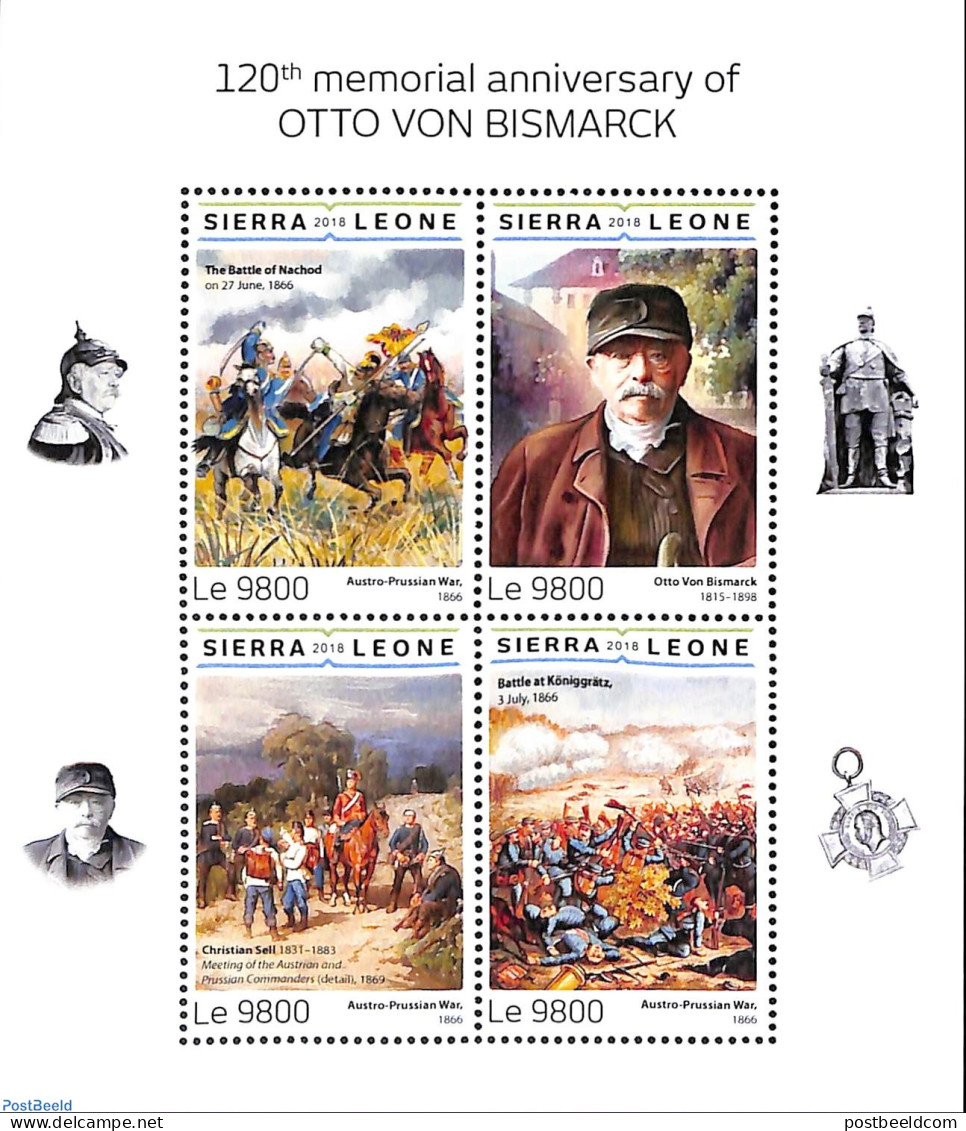 Sierra Leone 2018 120th Memorial Anniversary Of Otto Von Bismarck, Mint NH, History - Nature - Militarism - Politician.. - Militaria