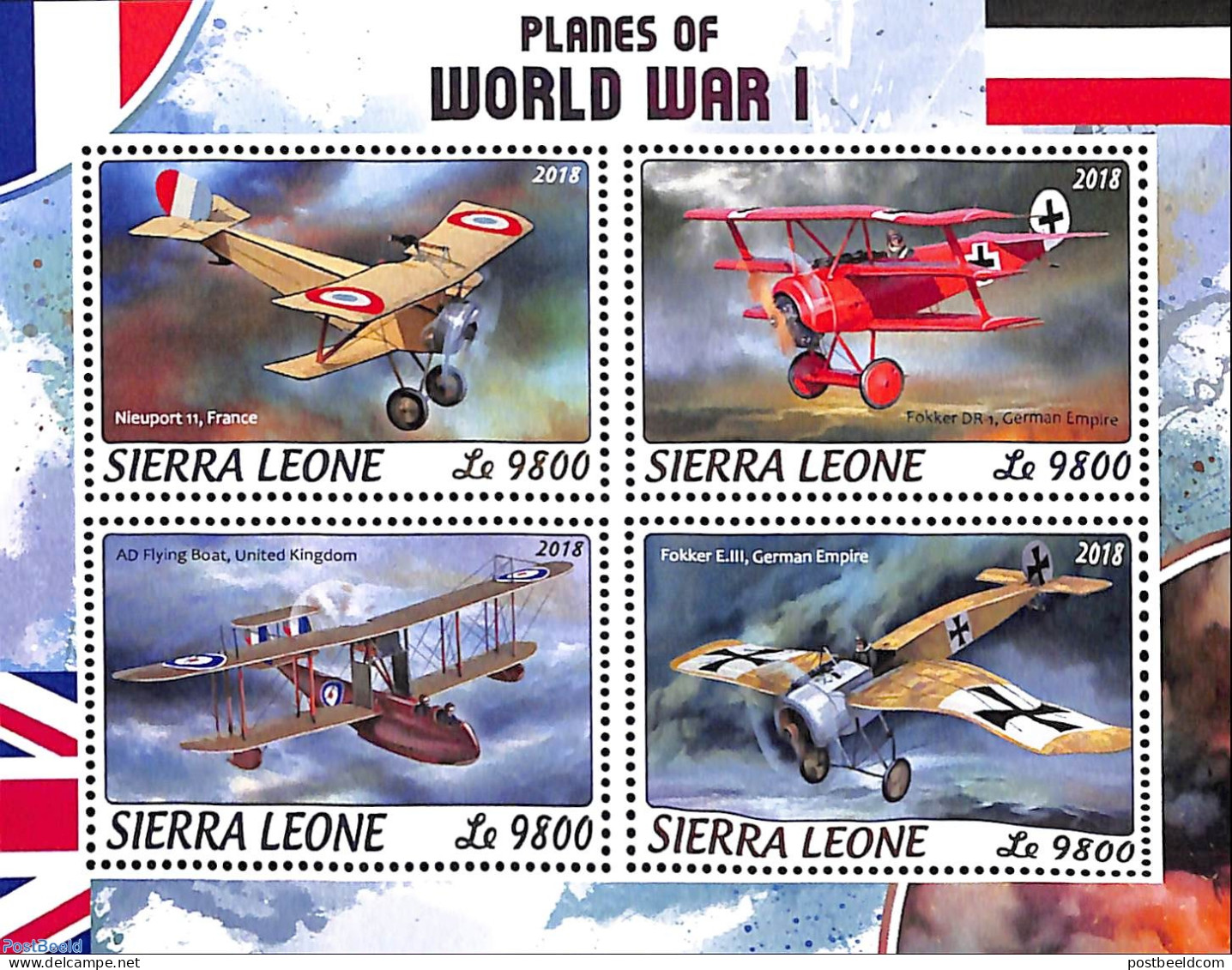 Sierra Leone 2018 Planes Of World War I, Mint NH, History - Transport - Militarism - Aircraft & Aviation - World War I - Militares