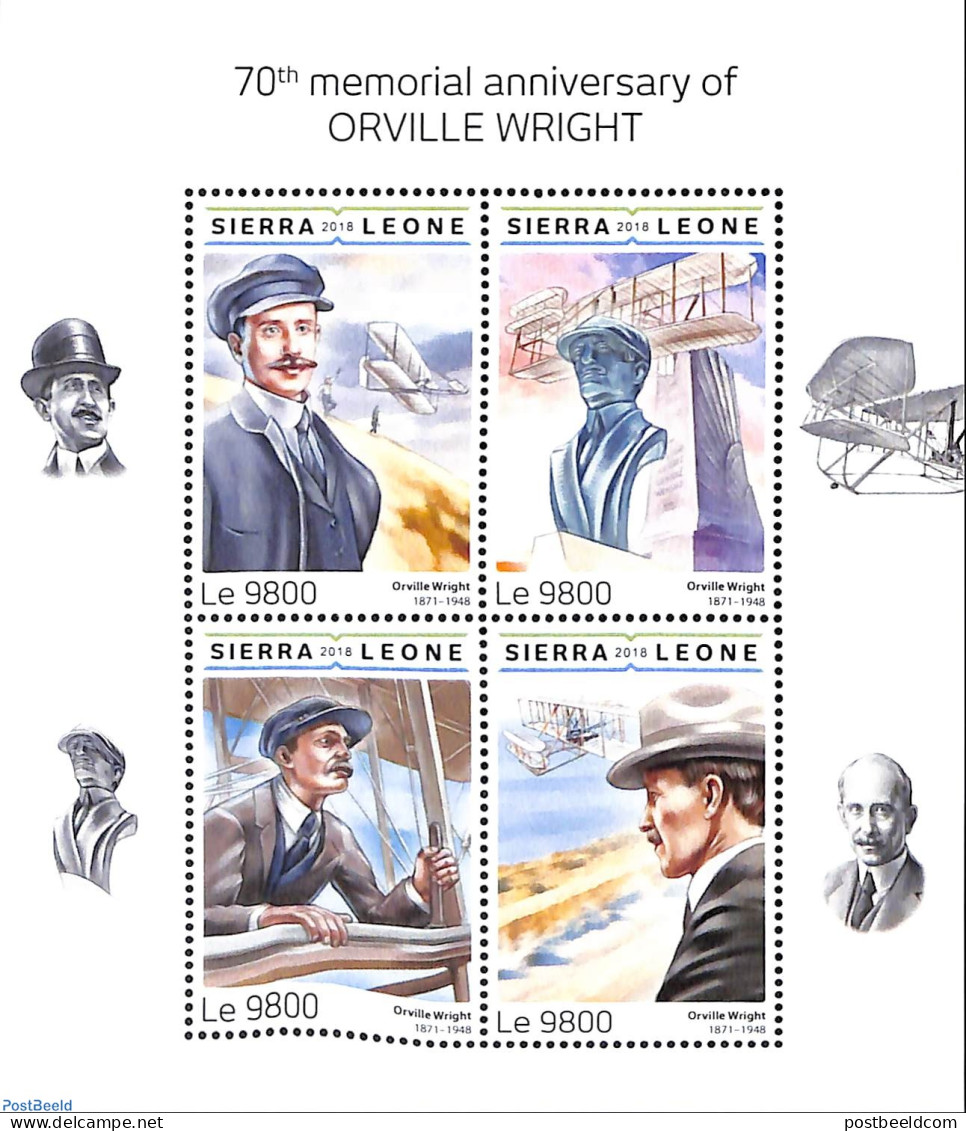 Sierra Leone 2018 70th Memorial Anniversary Of Orville Wright, Mint NH, Transport - Aircraft & Aviation - Flugzeuge