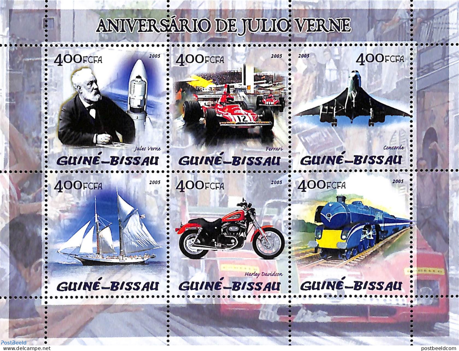 Guinea Bissau 2005 Jules Verne, Mint NH, Sport - Transport - Autosports - Automobiles - Motorcycles - Aircraft & Aviat.. - Autos