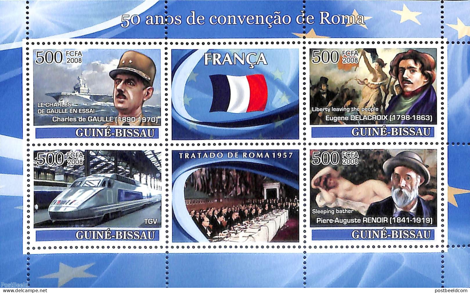 Guinea Bissau 2008 50 Years Treaty Of Rome, France 4v M/s, Mint NH, History - Transport - Europa Hang-on Issues - Rail.. - Europäischer Gedanke