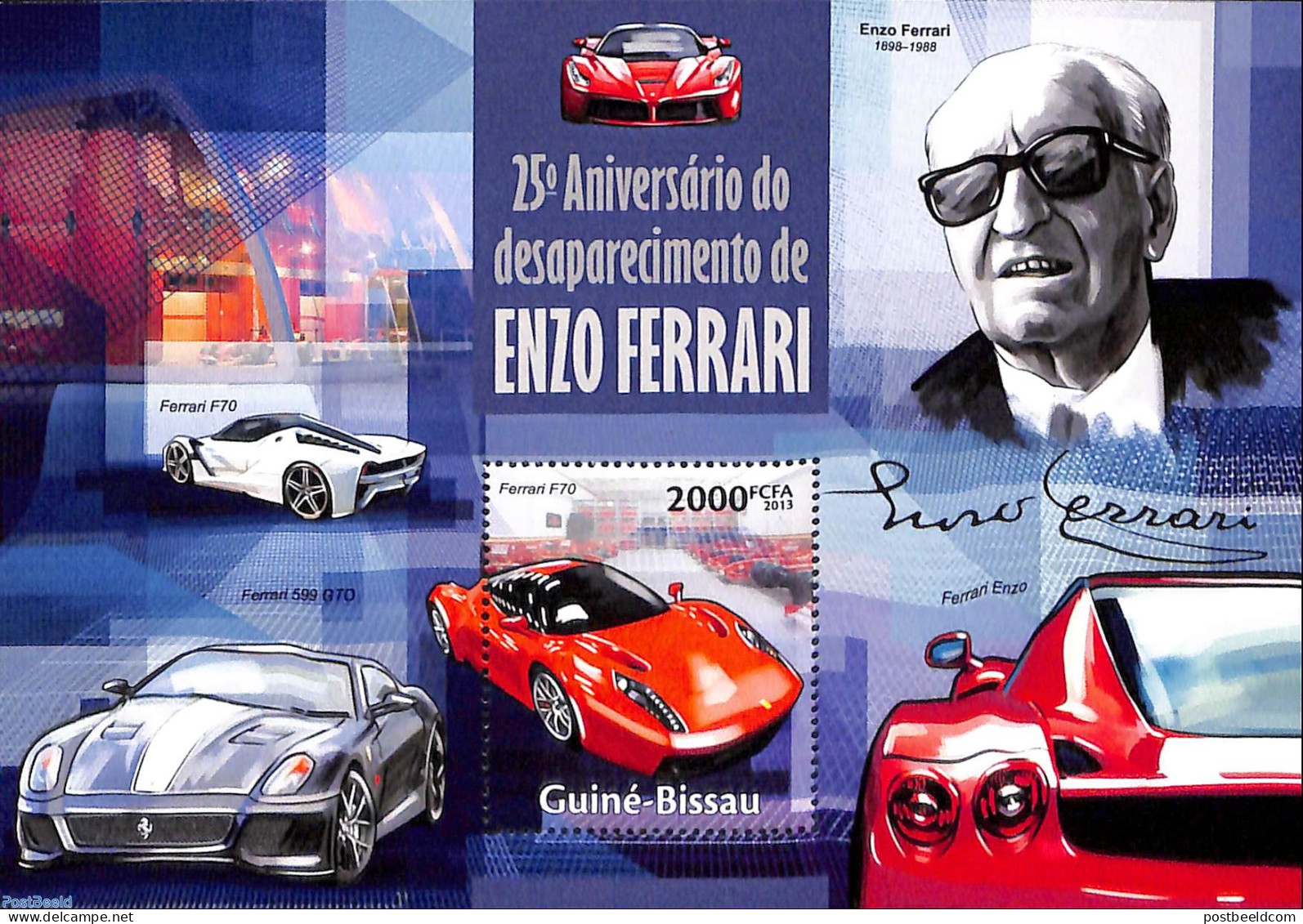 Guinea Bissau 2013 25th Anniversary Of Enzo Ferrari, Mint NH, Transport - Automobiles - Ferrari - Coches