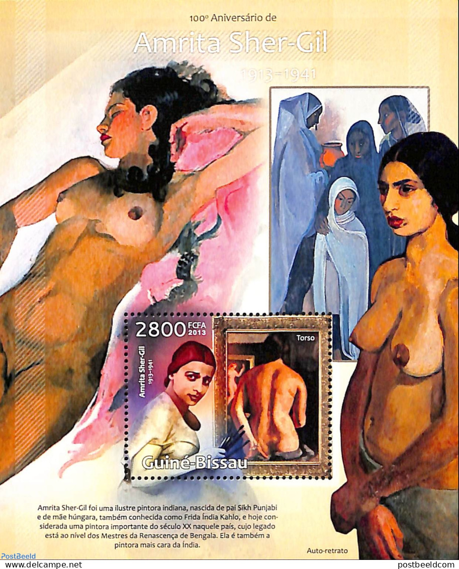 Guinea Bissau 2013 Amrita Sher-Gil, Mint NH, Art - Nude Paintings - Paintings - Guinea-Bissau