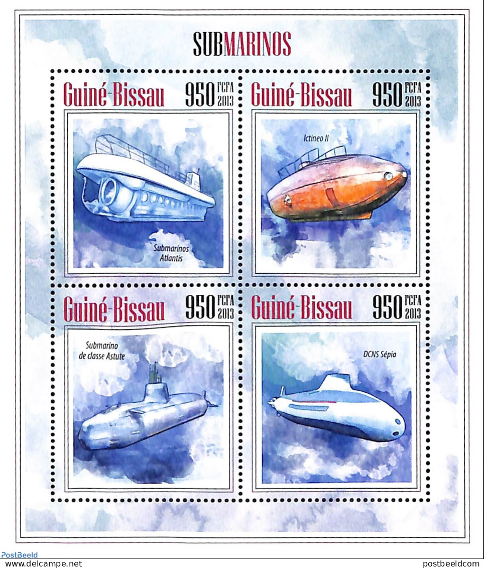 Guinea Bissau 2013 Submarines, Mint NH, Transport - Ships And Boats - Barcos