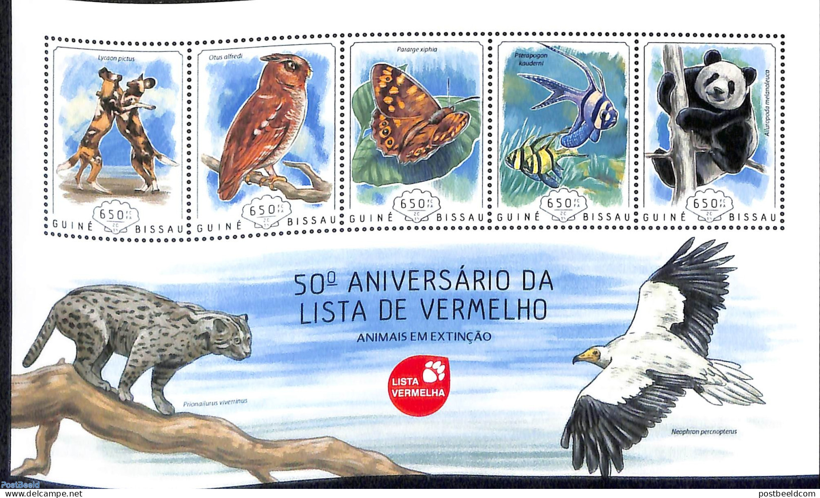 Guinea Bissau 2014 Red List, Mint NH, Nature - Birds Of Prey - Butterflies - Cat Family - Fish - Owls - Wild Animals -.. - Poissons