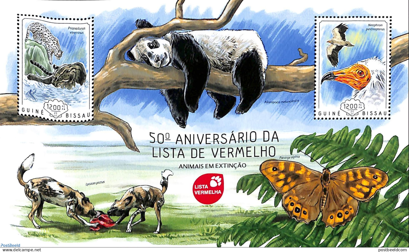 Guinea Bissau 2014 Red List, Mint NH, Nature - Birds Of Prey - Butterflies - Cat Family - Wild Animals - Pandas - Guinea-Bissau