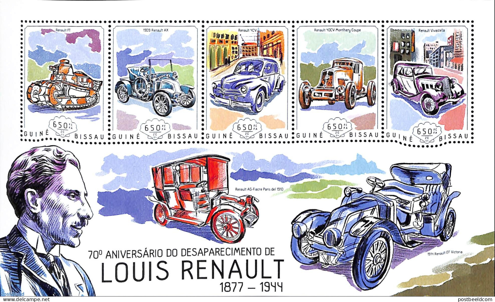 Guinea Bissau 2014 Louis Renault, Mint NH, Transport - Automobiles - Cars