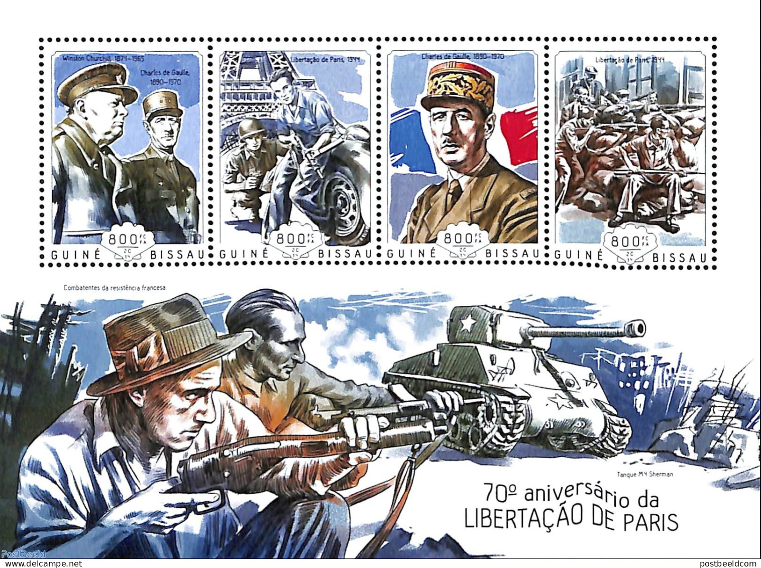 Guinea Bissau 2014 Liberation Of Paris, Mint NH, History - Militarism - Politicians - World War II - Militaria