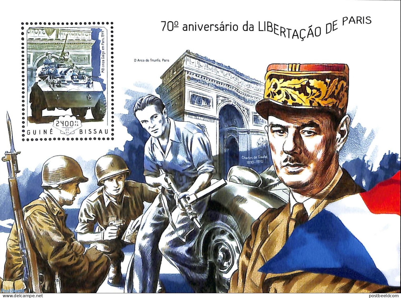 Guinea Bissau 2014 Liberation Of Paris, Mint NH, History - Transport - Militarism - Politicians - World War II - Autom.. - Militaria