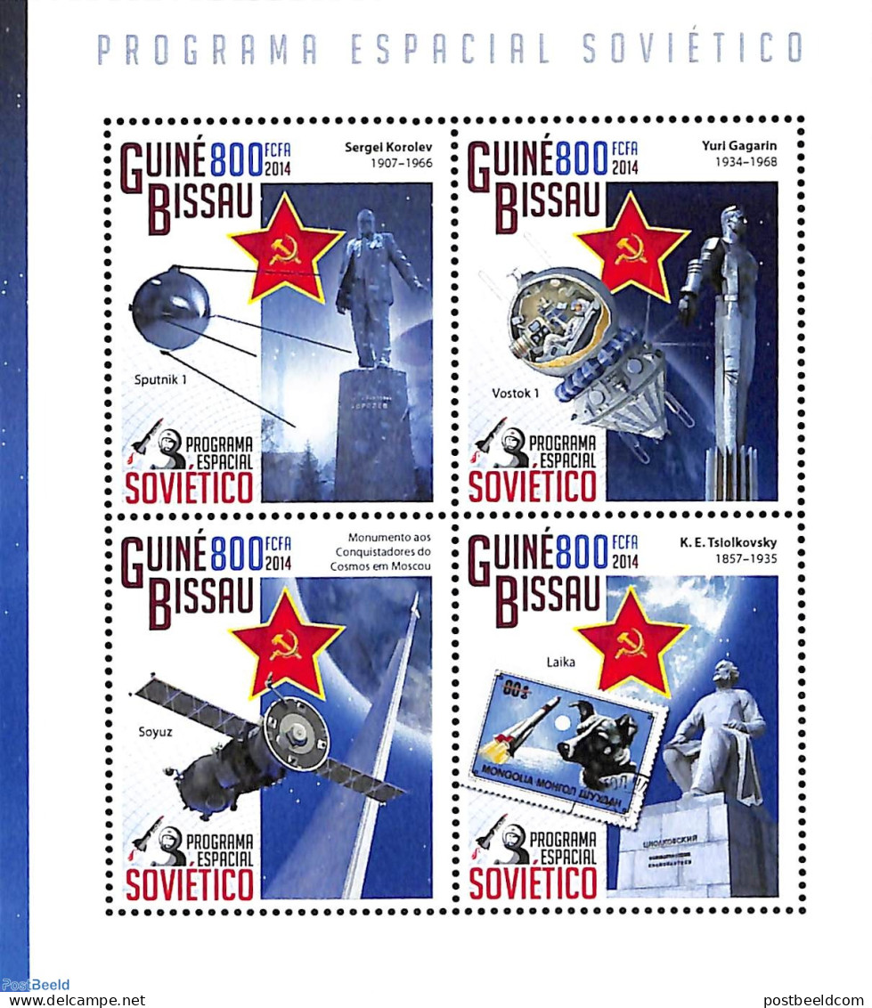 Guinea Bissau 2014 Soviet Space Program, Mint NH, Nature - Transport - Dogs - Stamps On Stamps - Space Exploration - Stamps On Stamps