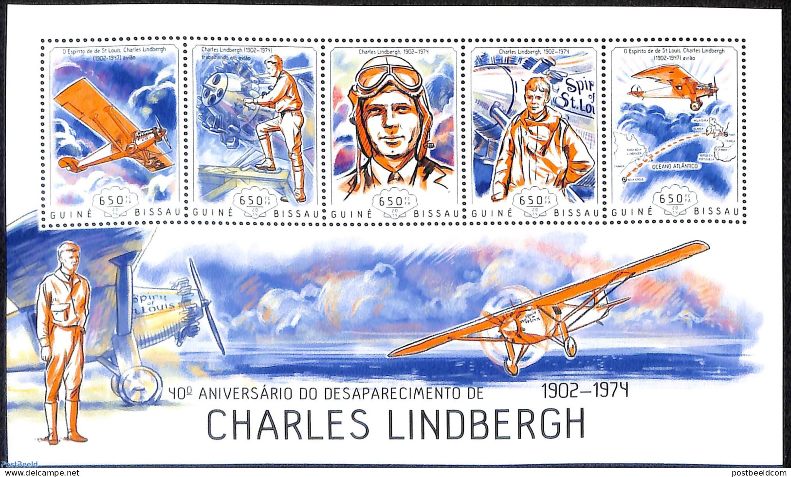 Guinea Bissau 2014 Charles Lindbergh, Mint NH, Transport - Aircraft & Aviation - Flugzeuge