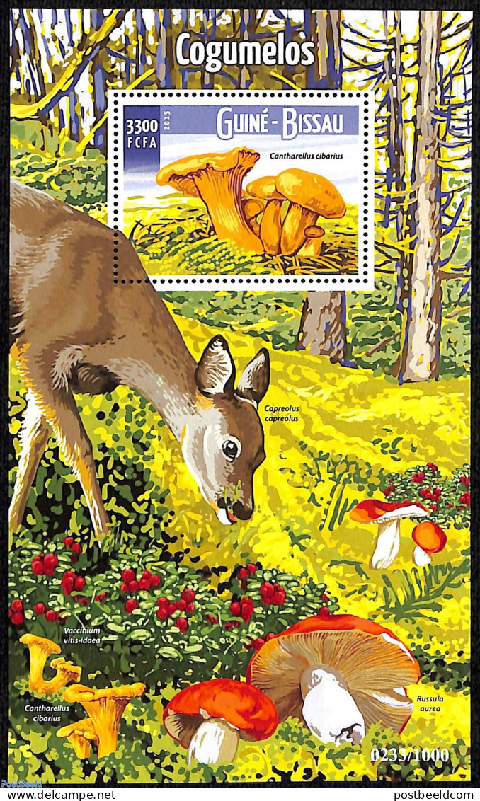 Guinea Bissau 2015 Mushrooms, Mint NH, Nature - Deer - Mushrooms - Paddestoelen