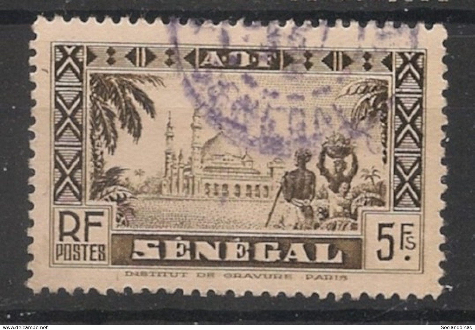SENEGAL - 1935 - N°YT. 135 - Mosquée De Djourbel 5f Brun-gris - Oblitéré / Used - Used Stamps