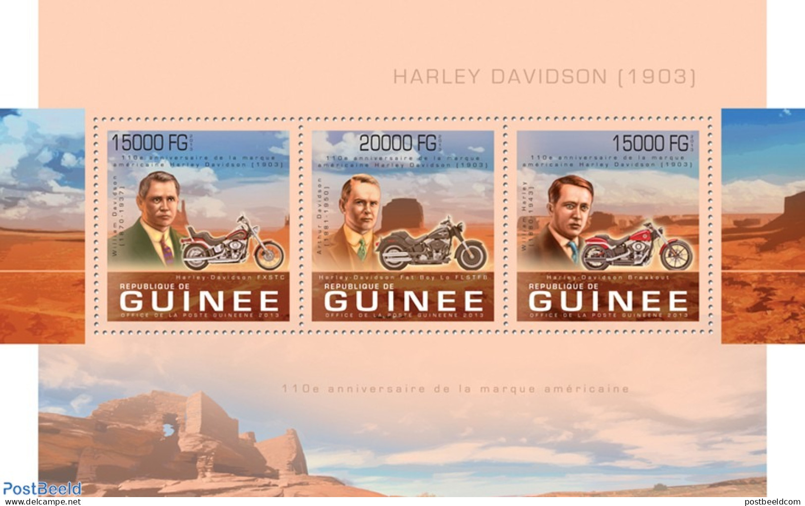 Guinea, Republic 2013 Harley Davidson, Mint NH, Transport - Motorcycles - Motorräder