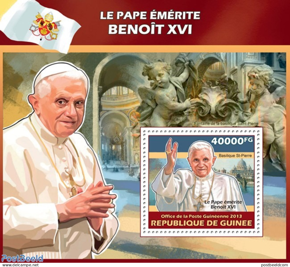 Guinea, Republic 2013 Pope Benedict XVI, Mint NH, Religion - Pope - Pausen