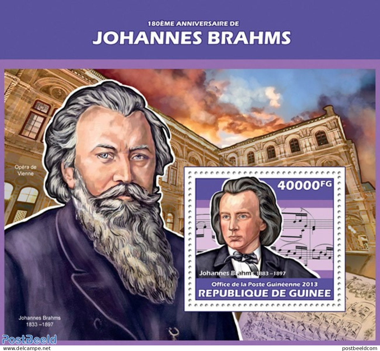 Guinea, Republic 2013 Johannes Brahms, Mint NH, Performance Art - Music - Art - Composers - Musique