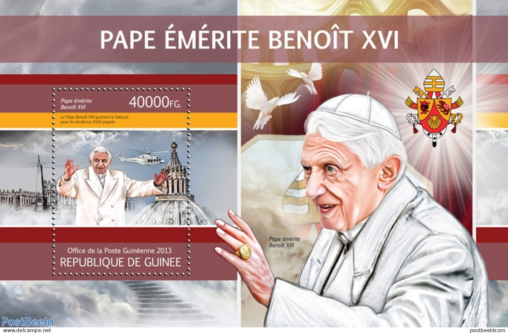 Guinea, Republic 2013 Pope Benedict XVI, Mint NH, Religion - Pope - Popes