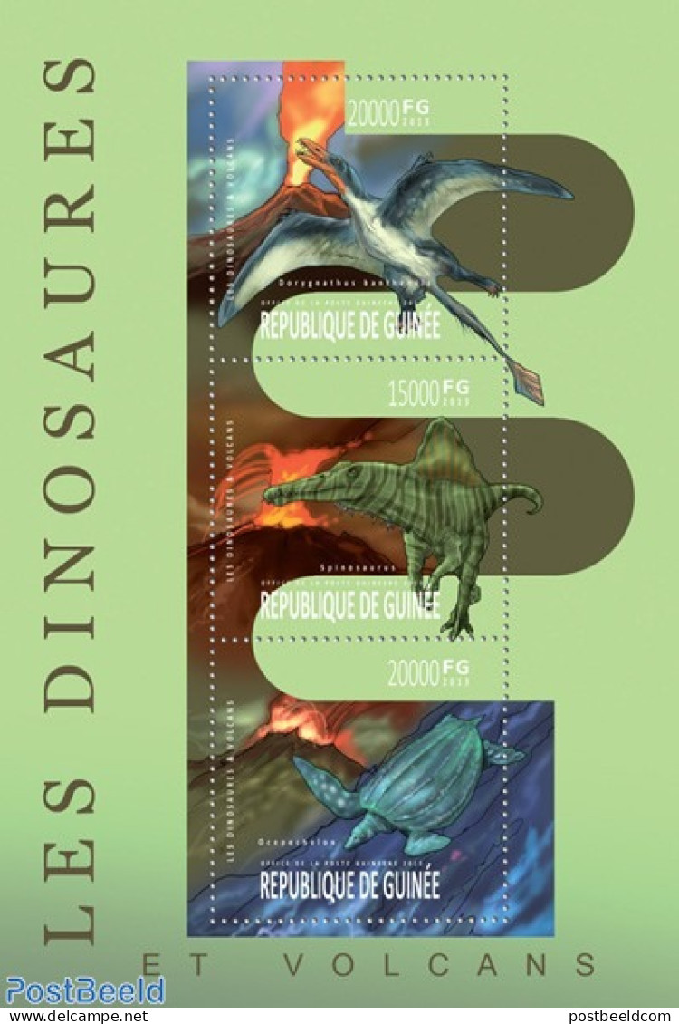 Guinea, Republic 2013 Dinosaurs And Volcanos, Mint NH, Nature - Prehistoric Animals - Turtles - Prehistorics