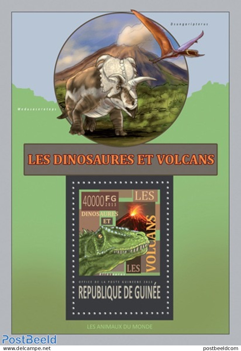 Guinea, Republic 2013 Dinosaurs And Volcanos, Mint NH, Nature - Prehistoric Animals - Prehistorisch