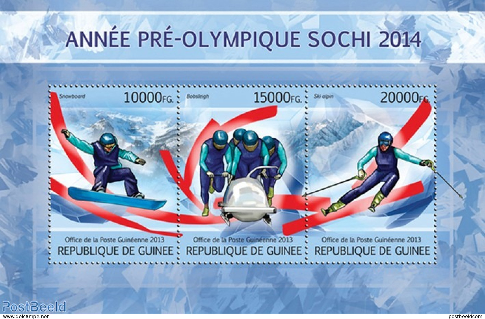 Guinea, Republic 2013 Sochi 2014, Mint NH, Sport - (Bob) Sleigh Sports - Olympic Winter Games - Skiing - Inverno